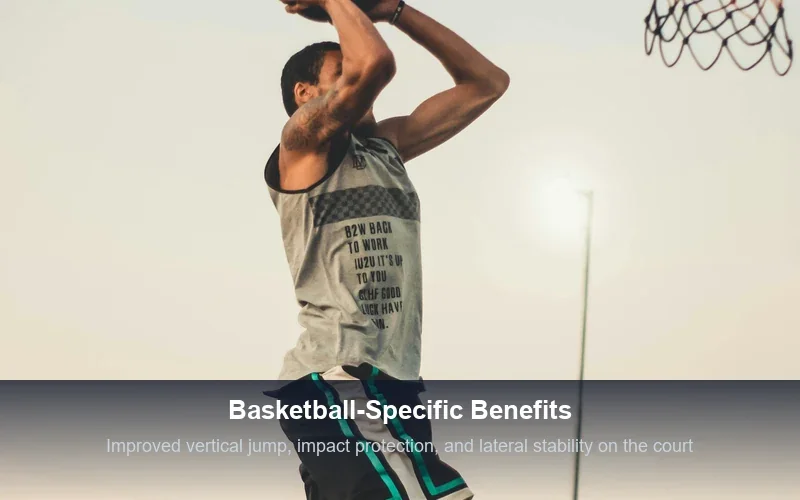 Basketball player in action on court demonstrating carbon fiber insole benefits for jumping and stability