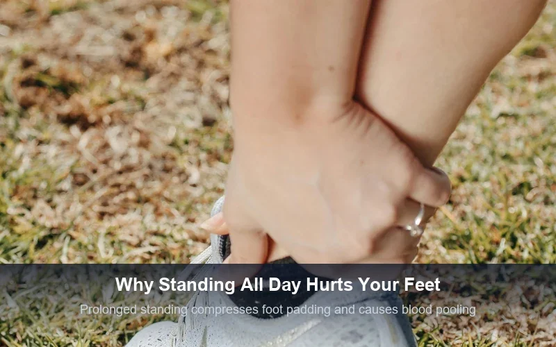 Person experiencing foot and ankle pain from prolonged standing at work
