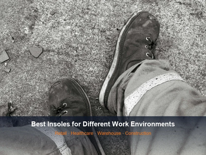 Worn work boots on rough concrete representing retail healthcare warehouse and construction environments