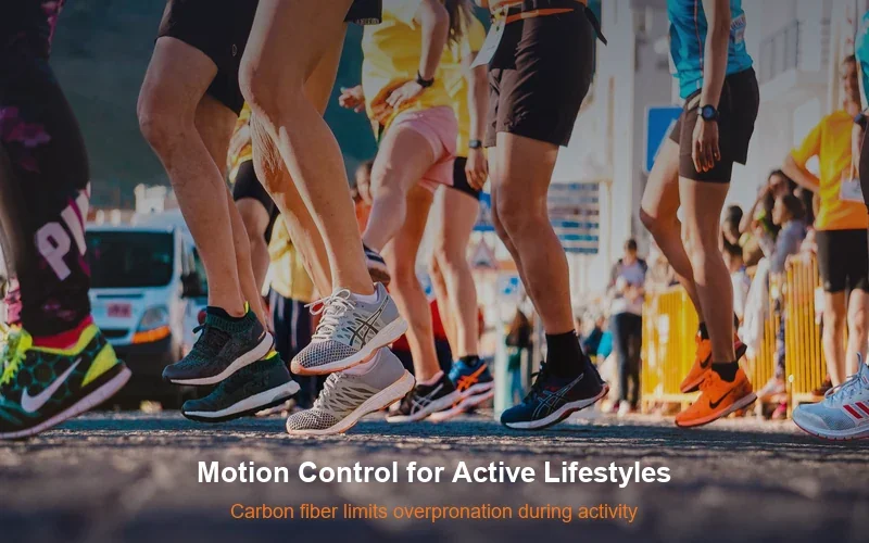 Runners on road - carbon fiber insoles provide motion control for active people with flat feet