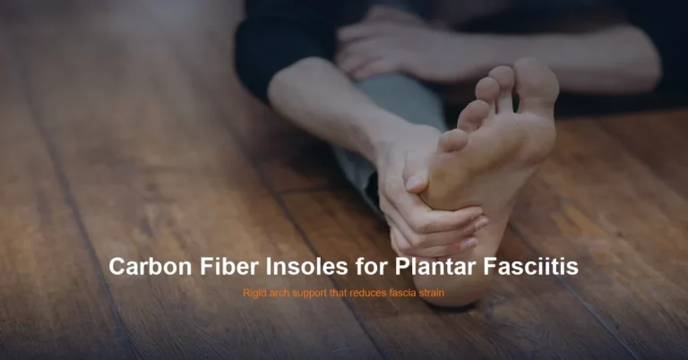 Person stretching bare foot on wooden floor - carbon fiber insoles for plantar fasciitis relief