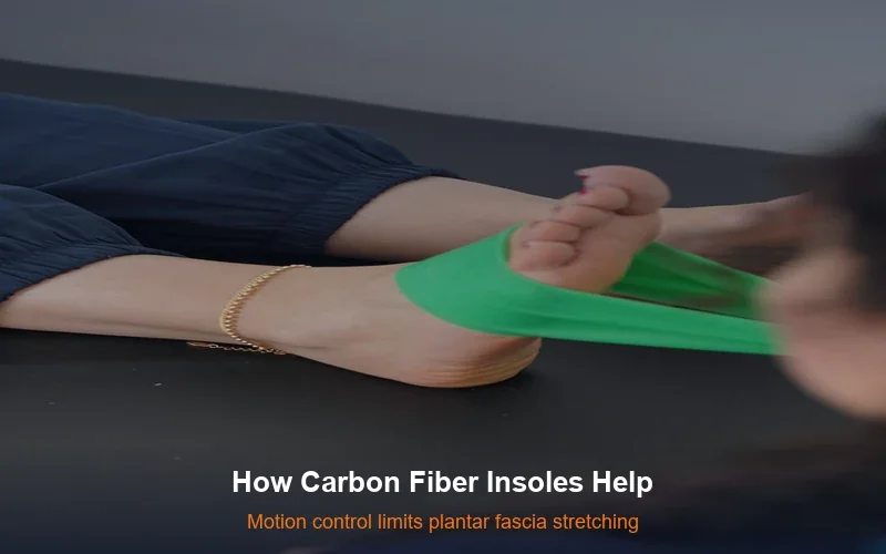 Foot therapy with resistance band - carbon fiber insoles limit fascia strain during walking