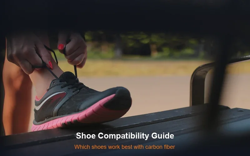 Woman tying athletic shoes on park bench - carbon fiber insole shoe compatibility guide
