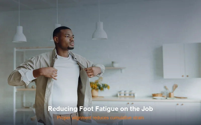 Warehouse worker standing - carbon fiber insoles reduce foot fatigue during work shifts