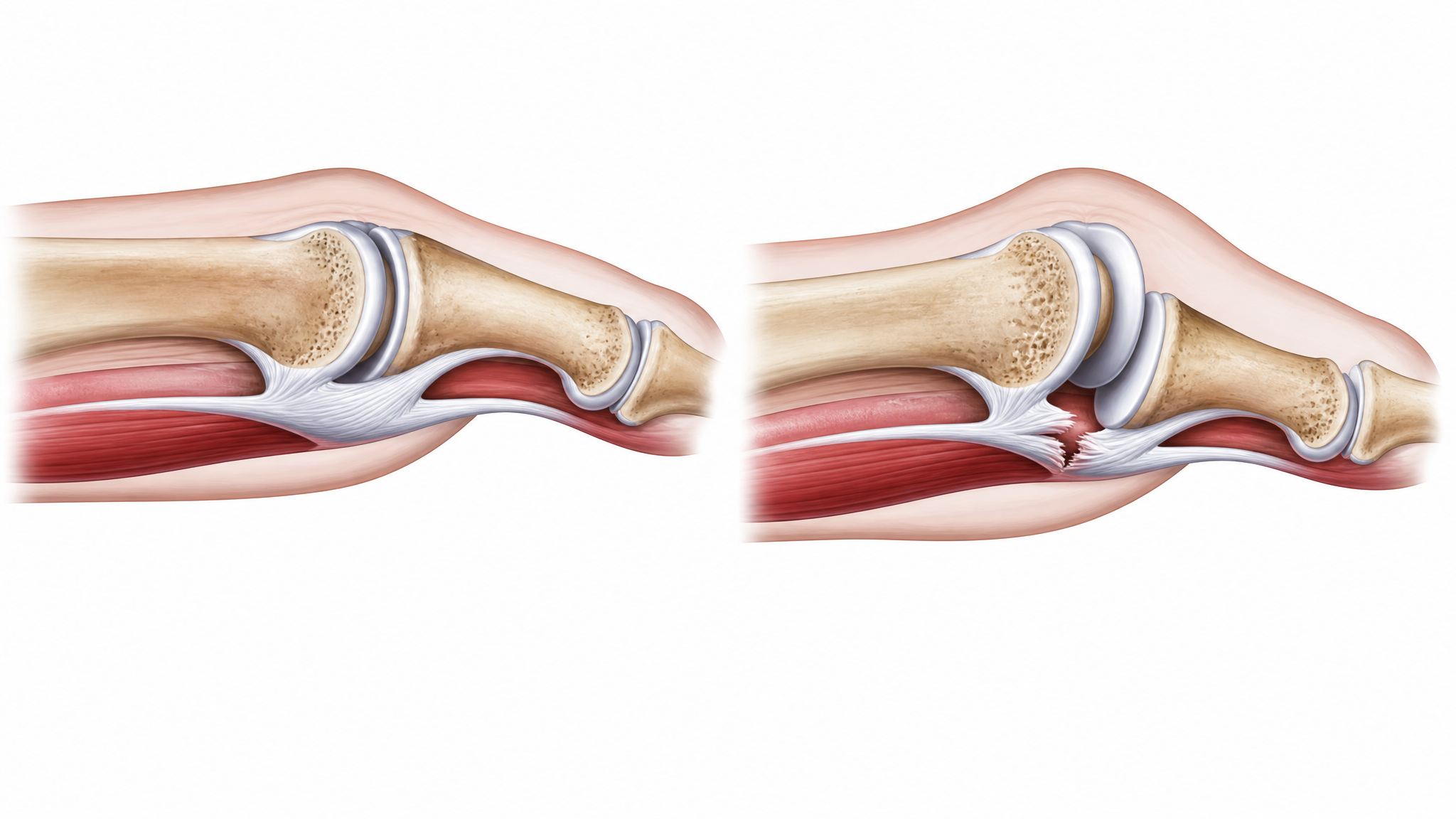 Plantar plate ligament injury before and after comparison medical diagram