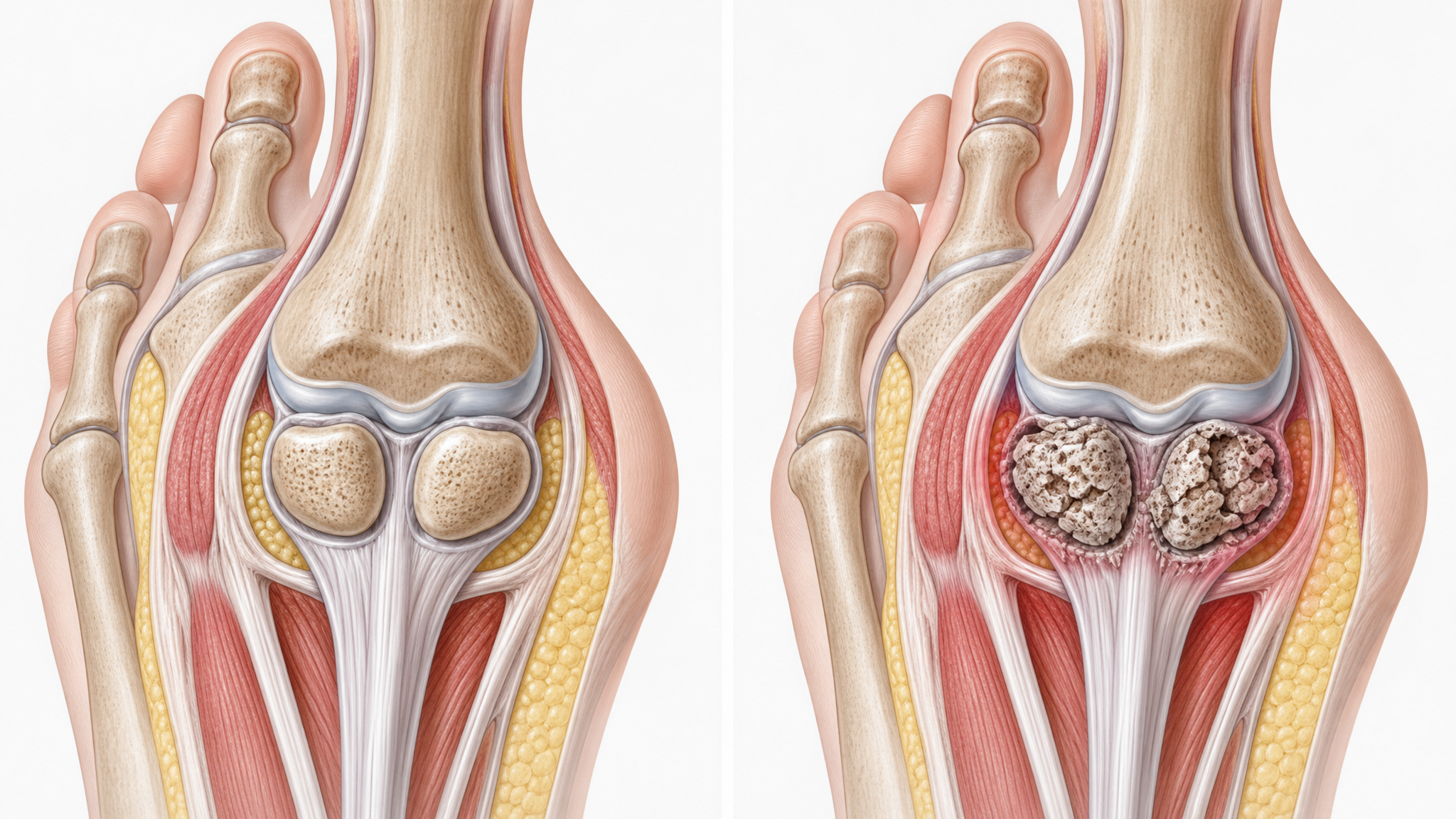 Sesamoid avascular necrosis comparison healthy vs affected bone