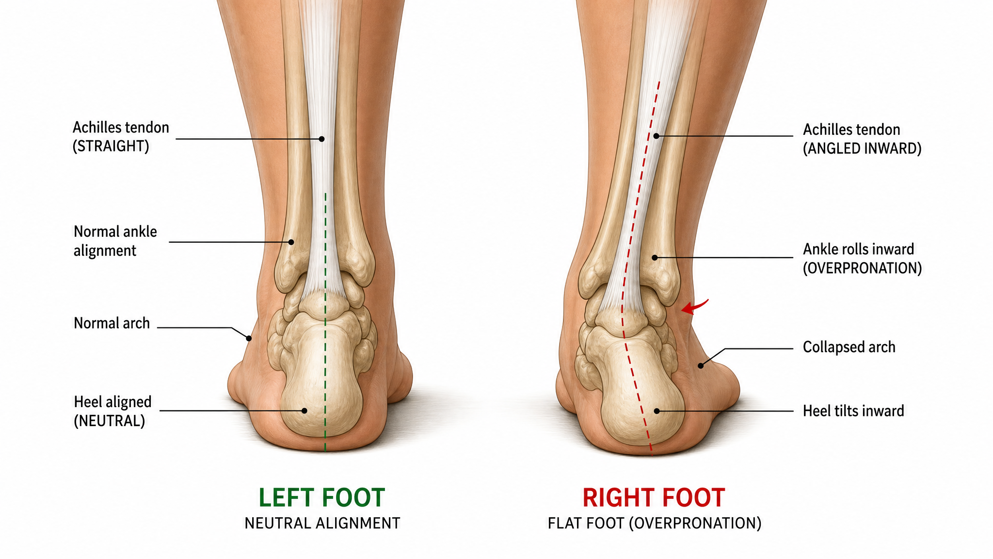 Overpronation comparison neutral foot vs flat foot ankle rolling