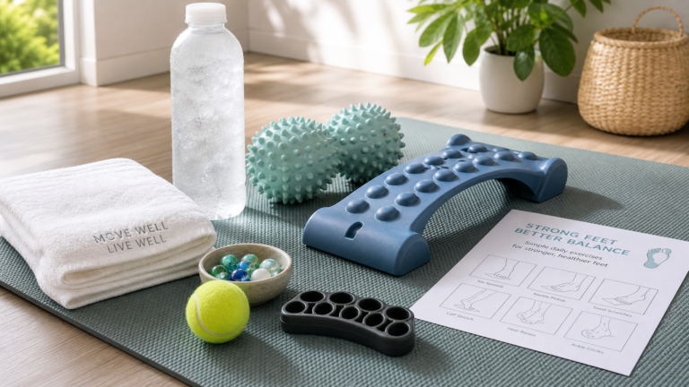 Metatarsalgia exercise equipment towel marbles tennis ball water bottle