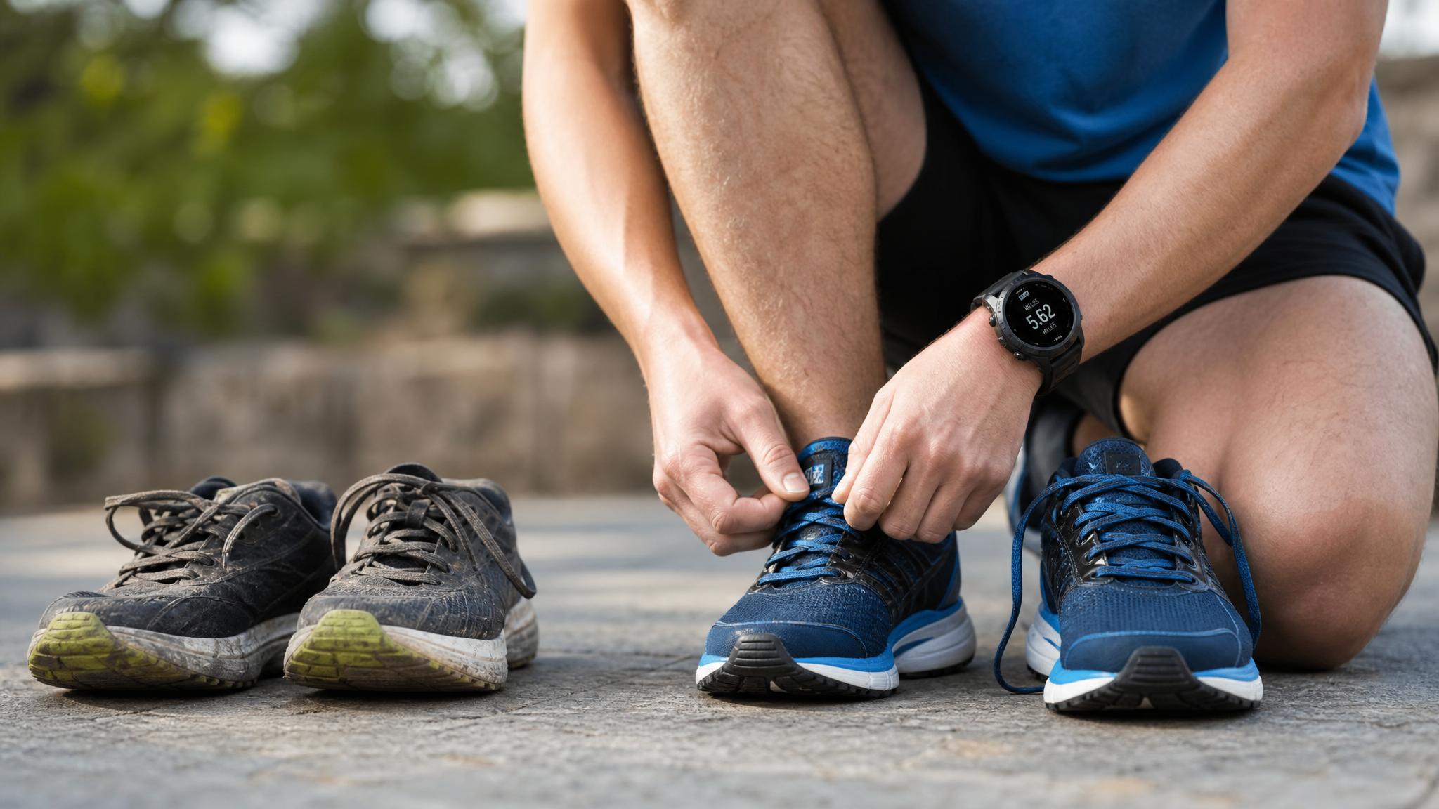 Runner replacing shoes and tracking mileage for metatarsalgia prevention