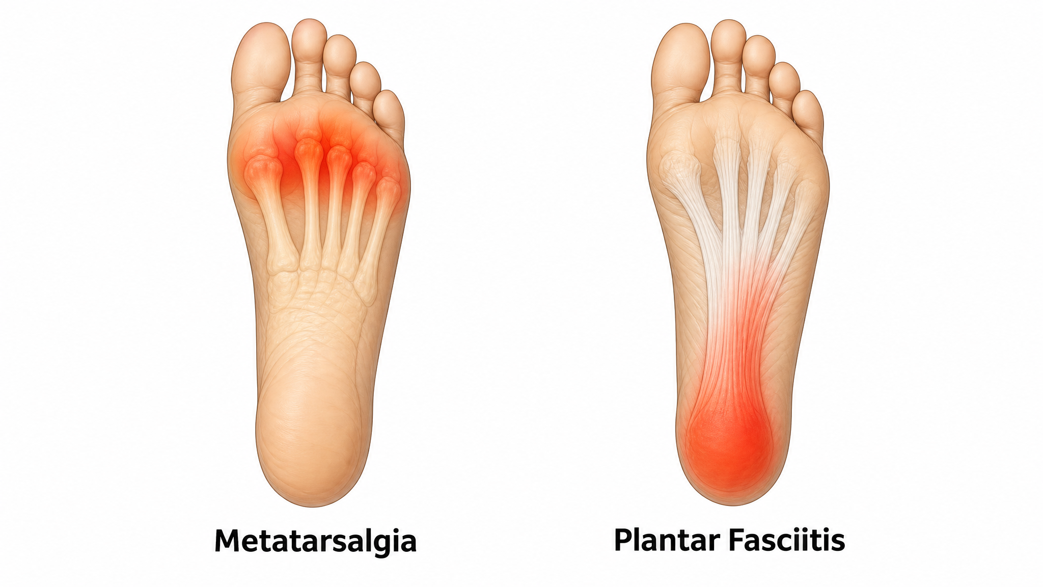 Pain location comparison forefoot metatarsalgia vs heel arch plantar fasciitis