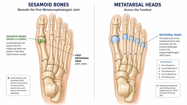 Sesamoiditis vs metatarsalgia comparison foot anatomy illustration