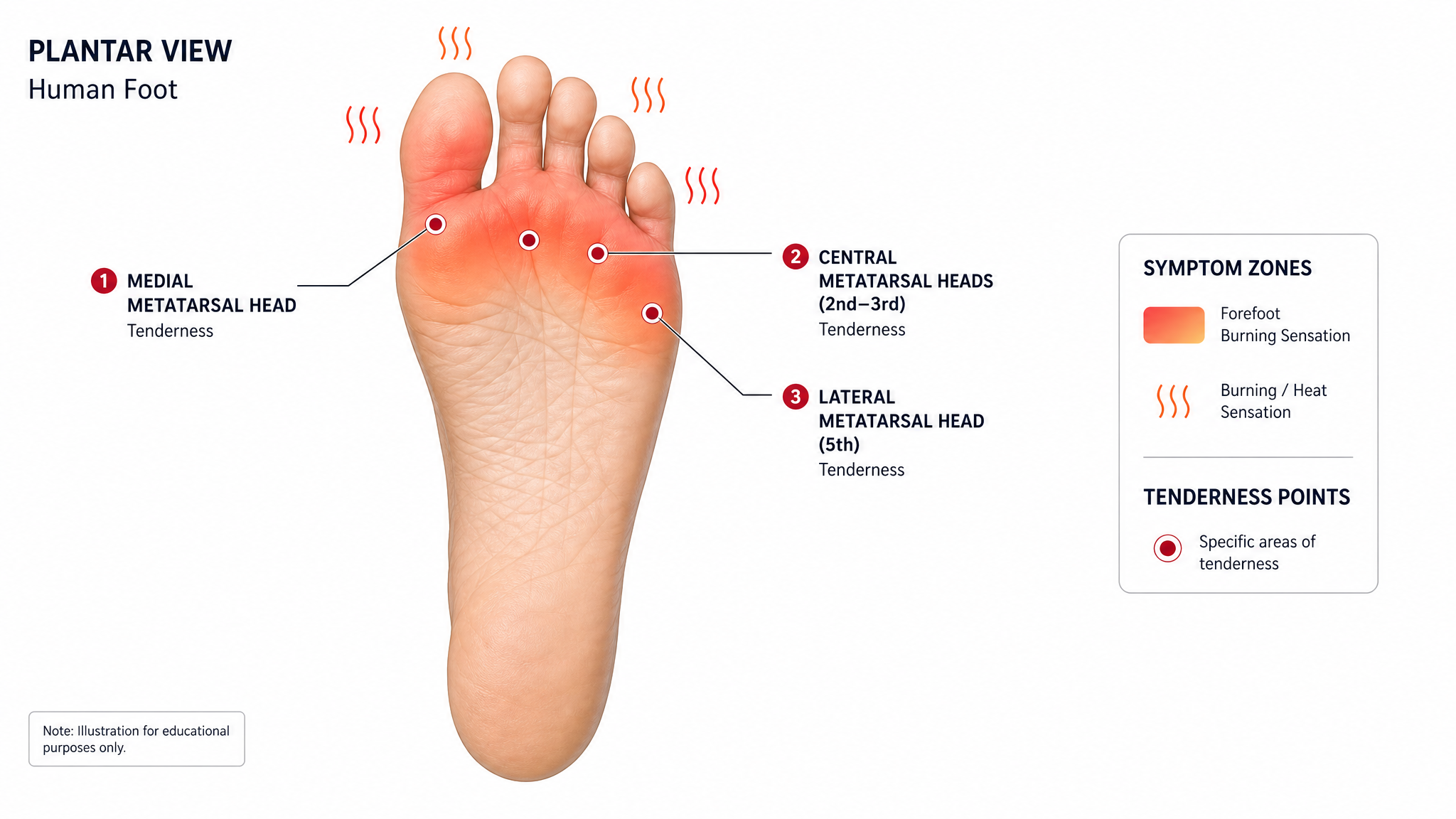 Metatarsalgia symptoms diagram burning pain walking on pebbles sensation